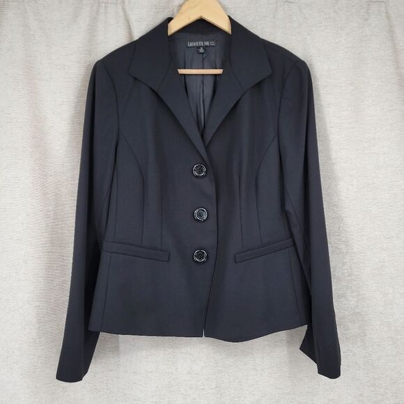 Lafayette 148 Black Wool 3 Button Single Breasted Blazer Women's Plus Size 14 - Picture 1 of 10